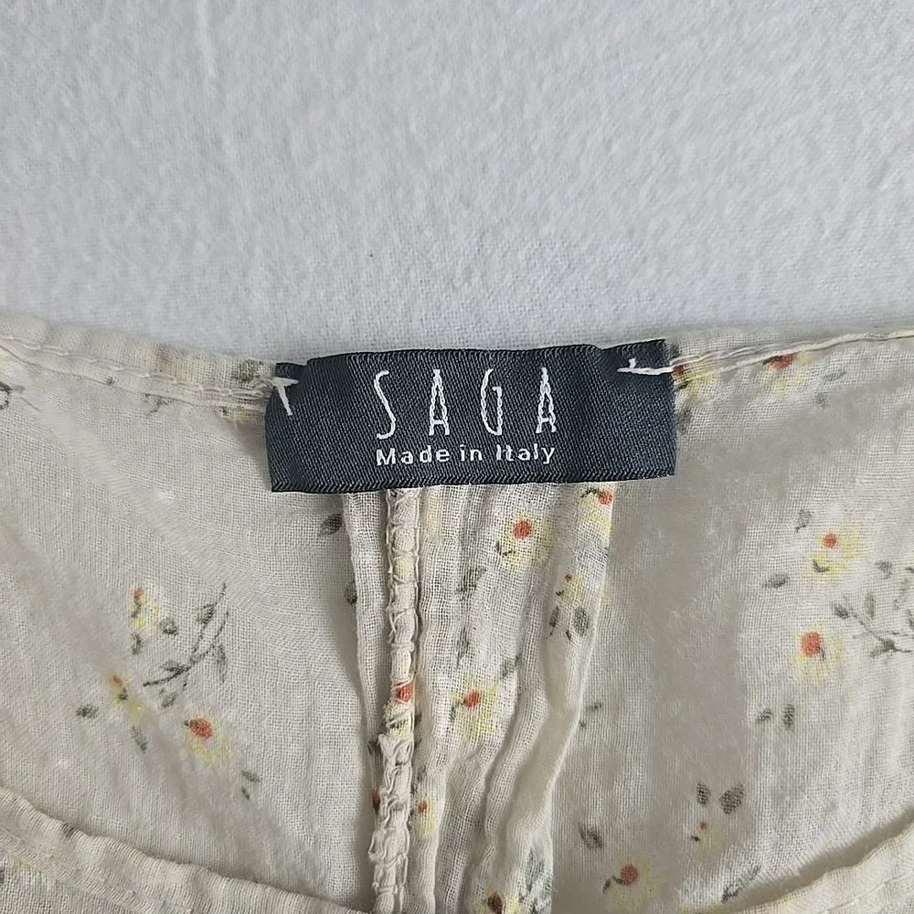 Saga Made In Italy Floral Beige‎ Midi Dress Large Cottage Prairie Lagenlook 90s